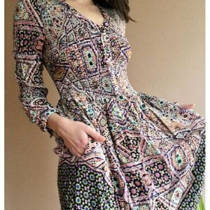 Anthropologie Geometric Multicolor Long Sleeve Dress